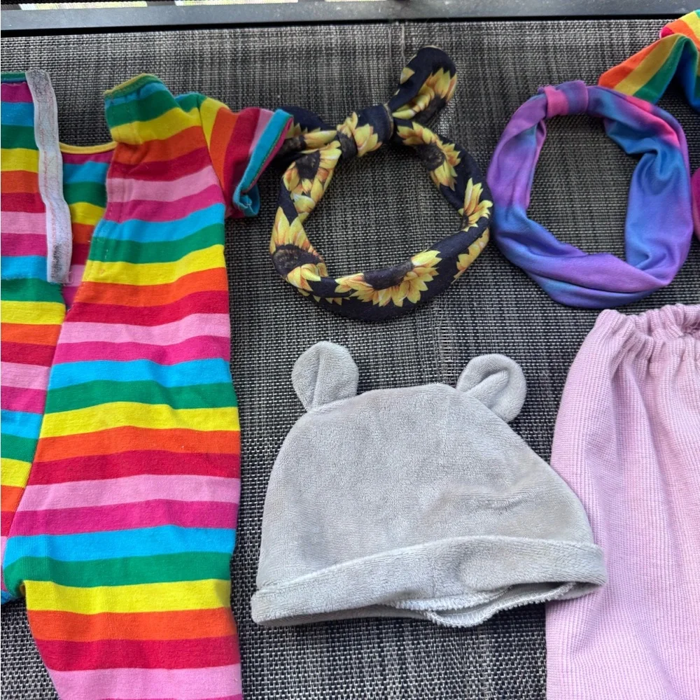 All $8. Rainbow Stripe Baby Jumpsuit + Pink Pants & Cute Hat Set